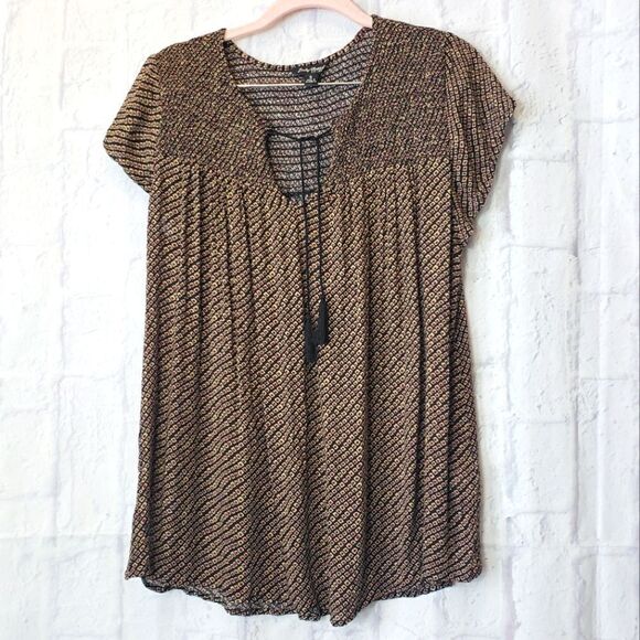 LUCKY BRAND Short Sleeve Smocked Peasant Boho Top Blouse Small - Picture 1 of 8
